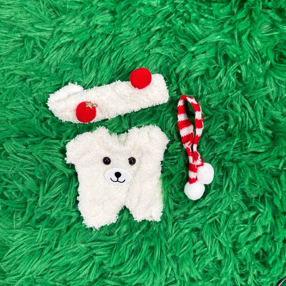 NWT Labubu White Polar Bear Red PomPom Scarf and Headband Costume - LAST ONE!